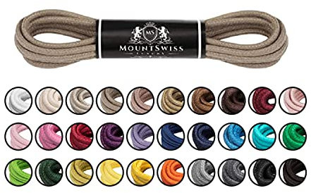 Mount Swiss Luxury Schuhbänder I Wasserabweisende und reißfeste Schnürsenkel rund ø 2-3 mm aus feiner Baumwolle/gewachst Farbe: Olive, Länge: 100 cm