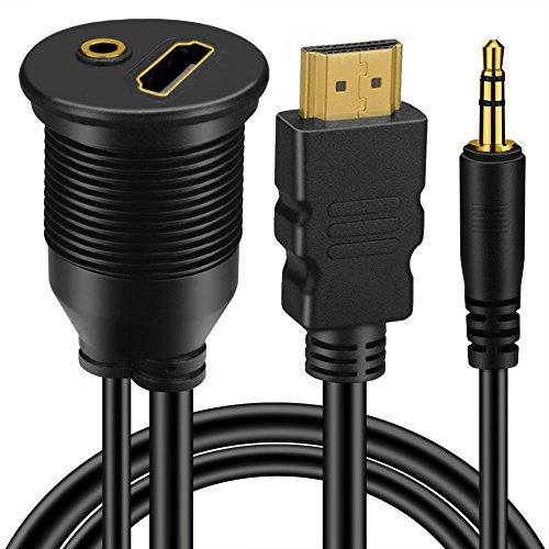 3.5mm & HDMI macho a hembra AUX montaje empotrado Cable de extensión de montaje en el coche para el carro del coche Panel de tablero de la motocicleta del barco -1m