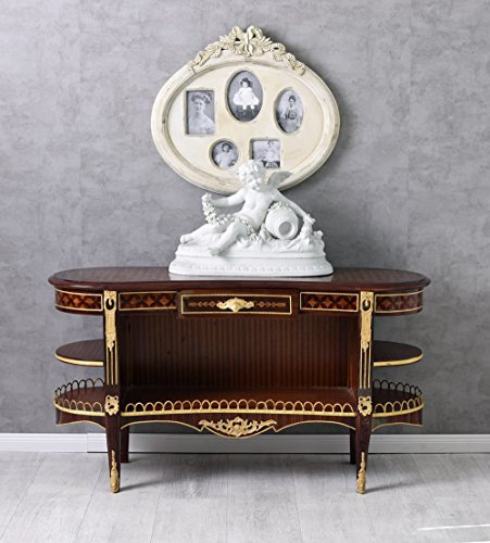 PALAZZO INT Königliches Barock-Regal „Louis XVI“ – Intarsien-Konsole aus massivem Holz mit Messing­Galerie, Schublade & Fächern, 66 × 115 × 37 cm