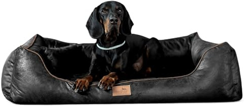 tierlando® Orthopädisches Hundebett Alberto im Vintage Antik Style mit abnehmbarem Velours-Bezug, komfortabel und pflegeleicht | Größe: 120x85cm | Farbe: 03 Schwarz