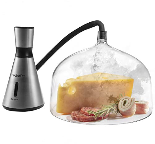 Pistolet à fumer avec dôme XL de 19,5 cm – Fumoir électrique portable pour nourriture, boissons, viande, fromage, whisky, bourbon, cocktails – Plus rapide que le fumoir, grand dôme avec infuseur de