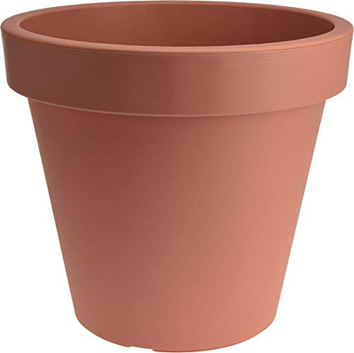 Spetebo Vaso per piante in plastica, misura media, 38 cm, terracotta, rotondo, per interni ed esterni, da giardino