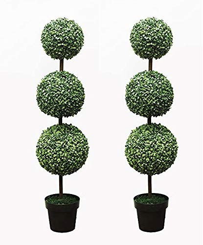 Floralcraft® Pair of Artificial Box Topiary 3 Ball Trees in Weighted Black Pots 118cm (4ft) Tall Triple Trio