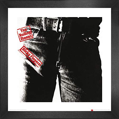 1art1 Rolling Stones Poster Kunstdruck Bild und MDF-Rahmen - Sticky Fingers Cover (40 x 40cm)