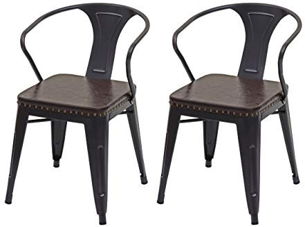 Mendler 2er-Set Esszimmerstuhl HWC-H10d, Stuhl Küchenstuhl Chesterfield Metall Kunstleder Industrial Gastronomie - schwarz-braun