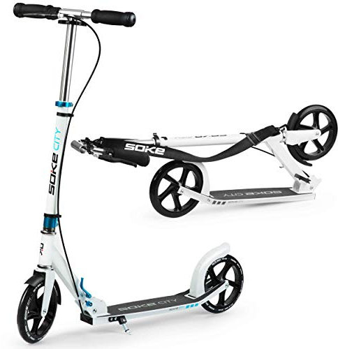 SOKE City Urban Scooter für Freizeitfahrten - Klappbarer, Verstellbarer Lenker - ABEC-9-Carbonlager aus verchromtem Stahl - PU-Räder 88A- Aluminiumdeck Weiß