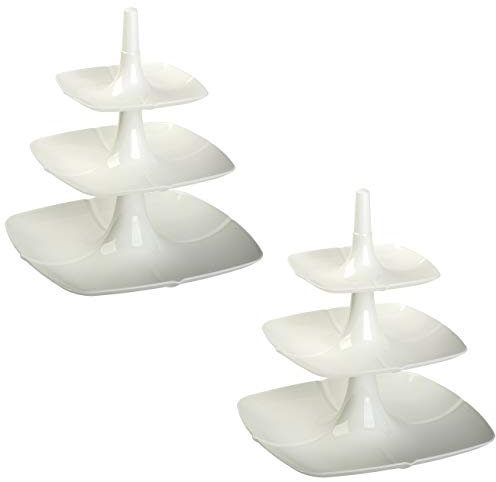 2x Etagere 3 stöckig Kuchenständer Dessertständer Tortenhalter Käseplatte Kunststoff Farbe weiß