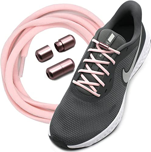 Run out sports Elastische Schnürsenkel ohne binden mit Metallkapseln rund Schuhbänder mit Schnellverschluss bunt Kinder Erwachsene (Pale Rose)