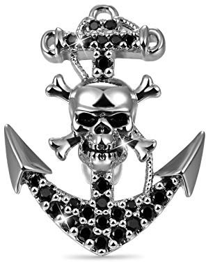 GNOCE Anker mit Schädel Charms Perle Sterling Silber Halloween Charms Bead mit schwarzen Zirkonia Fit Armband/Halskette Mode Schmuck Geschenk für Frauen Männer