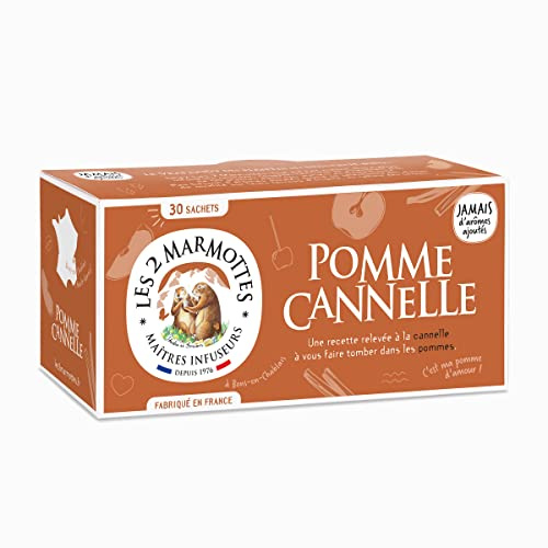 Les 2 Marmottes - Infusion Pomme Cannelle - 30 sachets | Tisane Gourmande et fruitée, Made In France, Sans arômes ajoutés, 45g