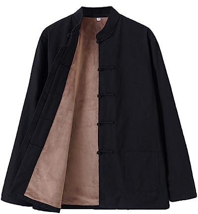 Hiver Coton Tang Costume Hommes Plus Velvet Tai Chi Uniforme Manches Longues Chinese Vêtements Traditionnels Chinois Tops, Hanfu Veste Kung Fu Vêtements Costume D'ar Black-M