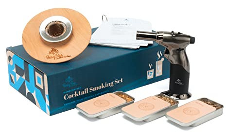 Kit fumoir cocktail avec chalumeau - Kit fumoir bourbon - Kit fumoir whisky avec torche - Copeaux de bois - Kit fumoir de boisson fumée à l'ancienne - Bourbon & Whisky pour homme et papa