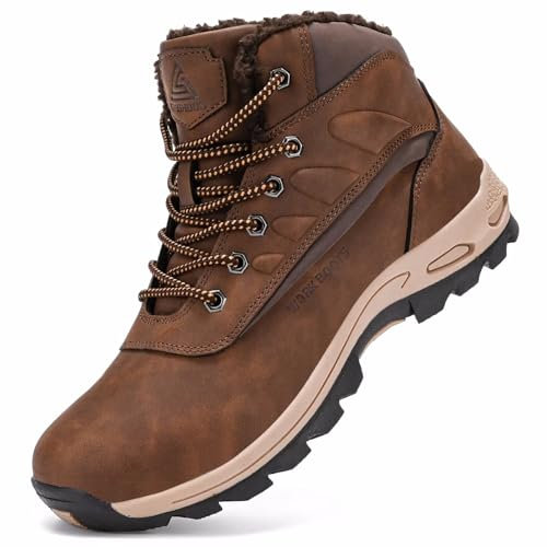 CYKYGGO Bottes de Neige Homme Hiver Bottines Fourrées Trekking Chaussures Imperméable Antidérapant Chaudes Boots Outdoor Outdoor Brun 44