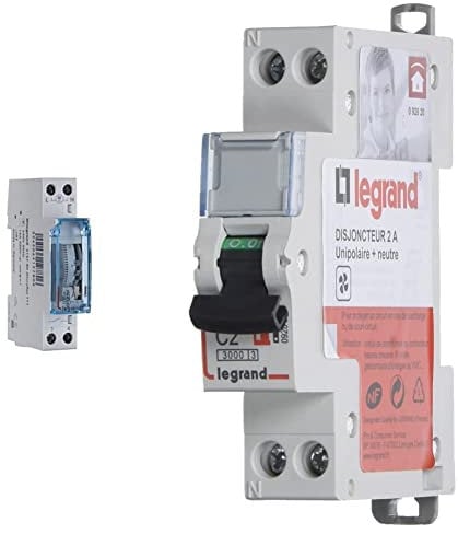 LEGRAND MICRO REX T11 T11 T11 Témoignage quotidien analogique pour l'installation dans un distributeur, une largeur de module 1 & Disjoncteur Phase + Neutre avec Bornes à Vis, 2A, 1 Module, Gris