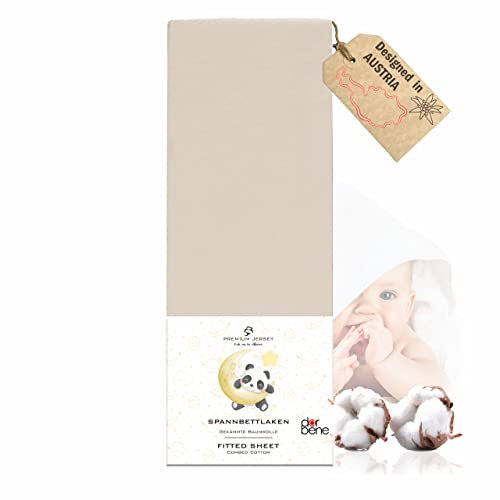 DarBene Kinder Spannbettlaken 70x140 Premium, Jersey 100% gekämmte Premium Baumwolle, atmungsaktiv, superweiches Bettlaken, Oeko-TEX, Elfenbein