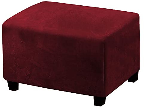 Highdi Ottomane Hockerbezug Luxus Samt Stretch Hocker Bezug für Rechteckig Fußhocker - Elastisch Antirutsch Antifouling Möbel Protector für Sofa Fußbank (Rot,33-40in/ 84-101cm)