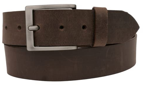 AnnaMatoni Herren Leder Gürtel in Rind Leder 3,3mm stark Vintage Look mit Metall Dorn Schließe in antik schwarz siber gebürstet(Nickelfrei) 4cm Breit Herren Ledergürtel (braun 690, TW90)