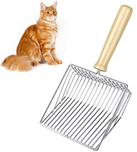 Huanmin Pala de Arena para Mascotas, Pala Gatos Arena Metal Pala de Basura para Gatos con Mango de Madera（28cm）
