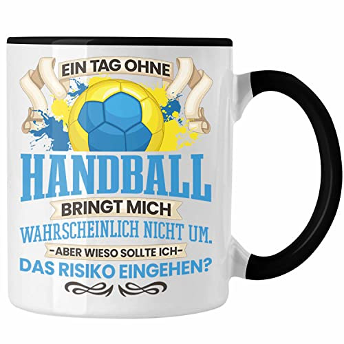 Trendation - Handball Tasse Geschenk für Handball-Spieler Spielerin Trainer Coach Lustiger Spruch Geschenkidee (Schwarz)