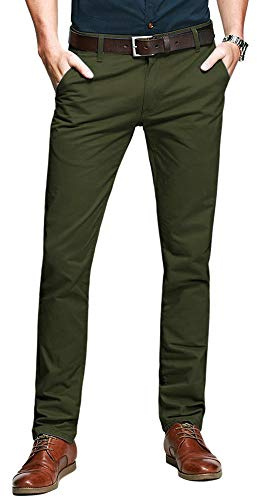 Aeslech Mens Tapered Stretch Chinos Casual Smart Trousers Formal Regular Fit