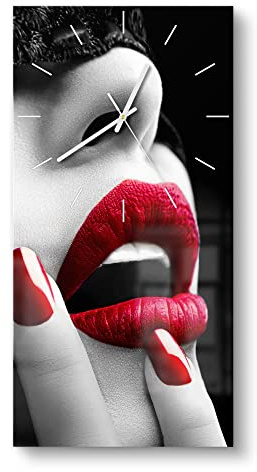 DEQORI Glasuhr | horizontal 30x60 cm | Motiv Sinnliche Maskerade | große XXL Design Uhr aus Glas | leise Wanduhr für Wohnzimmer & Küche | moderne Hingucker Uhr für die Wand