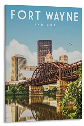 ONOTIO Fort Wayne Indiana Vintage Reiseposter Landschaft 20 x 30 cm Wandkunstdruck Leinwandbild Kunstdruck Moderne Familie Schlafzimmer Dekor Poster