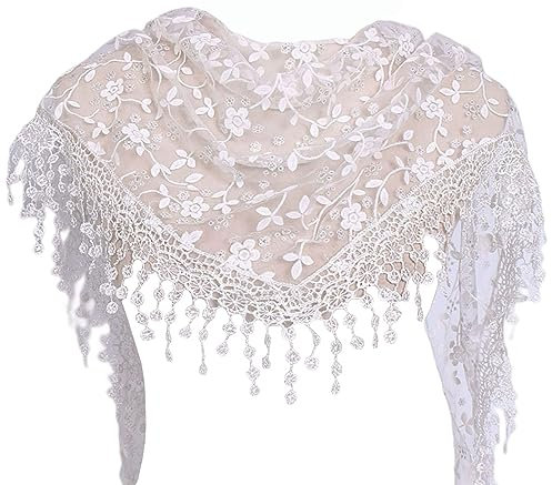 MAIRY Schal Damen Spitzen Mantilla Schal Schleier Tüll Stola Schwarz Weiß Für Damen Kirche Messe Latein Kapelle Katholisch Braut Brautjungfer DE138002