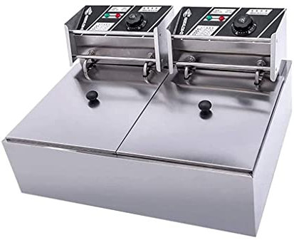 Friggitrice elettrica 20L, padella elettrica da tavolo in acciaio inossidabile, con coperchio e cestello per friggere, controllo della temperatura, 5KW