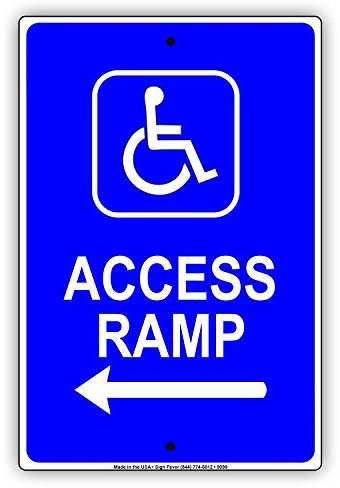 Panneau d'avertissement pour handicapé, rampe, entrée avec flèche pour fauteuil roulant, avis de direction, panneau de signalisation routière, panneau d'affaires, 20,3 x 30,5 cm, en aluminium