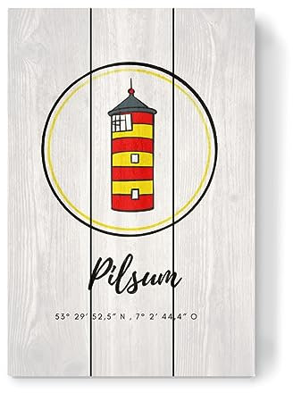 artboxONE Holzbild 45x30 cm Reise Leuchtturm Pilsum von Künstler JulimaltdieWelt
