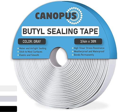 CANOPUS Butyl-Klebeband für Wohnmobil, Wohnwagen, Grau (2 mm x 20 mm x 9,1 m) selbstklebend
