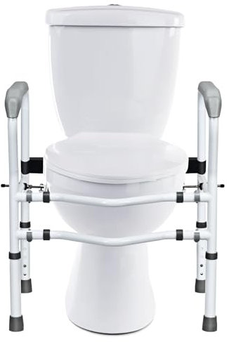 COSTWAY Supporto per WC, Supporto per WC con Altezza e Larghezza Regolabili e Dispositivi di Fissaggio Girevoli a 360°, Supporto per Bagno per Anziani Disabili