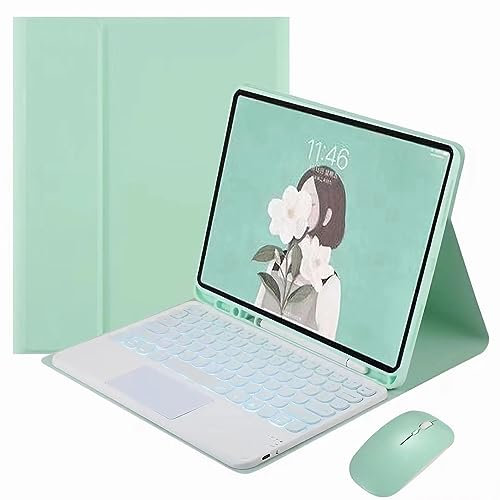 Custodia con Tastiera per Samsung Galaxy Tab S9FE/S9/S8/S7/A7/A8/A9 con Supporto per S Pen, 7 Colori Retroilluminati Slim Stand Cover Tastiera Wireless Staccabile,Verde,S9 Fe 10.9
