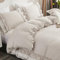 Herside Ruffle Duvet Cover Double Boho Bedding 2 Layers White Ruched Ruffle Design Shabby Chic Bedding Sets 1 Duvet Cover 2 Pillowcases (White-Beige Grey, Double)