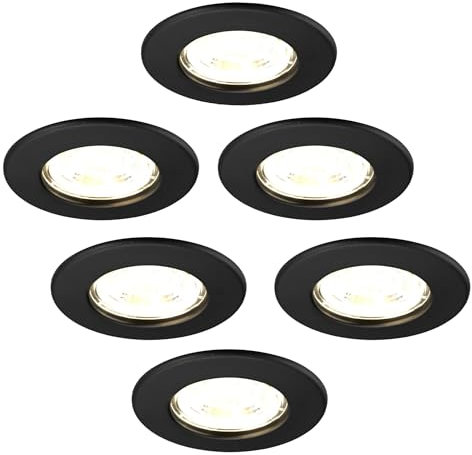 Ledvion - 6X LED Einbaustrahler, Dimmbar, 5W, 2700K, Ø84mm, IP65, Schwarz, 5 Jahre Garantie