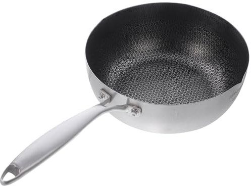 BESTonZON Sartén de acero inoxidable 304, sartén de panal de abeja Wok, sartén de 18 cm, sartén antiadherente, sartén con asa, sartén gourmet adecuada para cocina de gas, inducción, hogar, restaurante