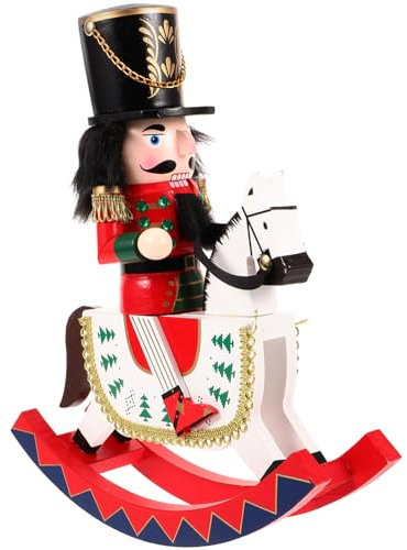 ifundom Weihnachts-Nussknacker- Hölzerner Soldat-Nussknacker Auf Schaukelpferd Traditionelle Nussknacker-Verzierung Für Weihnachtstischregal