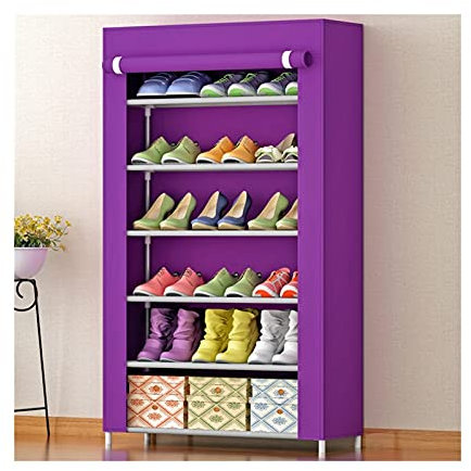 BAWHO 6-Tier Einfache Schuhregal Speicher Schuh Organizer Portable Schuh Regal Schuh Schrank Mit Vliesstoff Abdeckung Für Schlafzimmer Wohnzimmer/Lila/108 cm