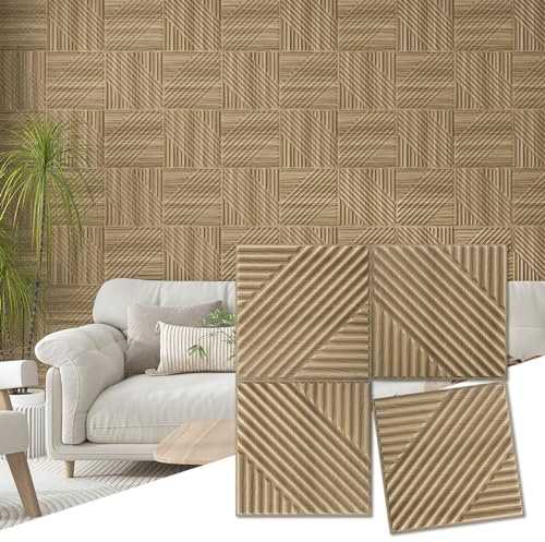 Art3d 33-Pack 3D Panels for Interior Decor, Textured Accent Paneling for Living Room, Bedroom, TV Background, 12x12 Walnut