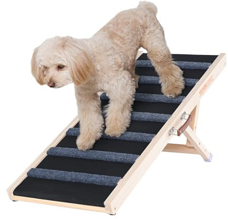 VEVOR Rampa per Cani Lunghezza 1000 mm, Rampa per Auto Pieghevole Antiscivolo per Cani Gatti Altezza Regolabile 38-56 cm, Scivolo per Animali Domestici in Legno a Casa per Auto, Scala per Gatti Cani