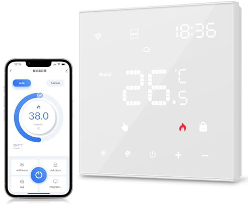 MIUCDA Smart Thermostat für Boiler und Wasser Fußbodenheizungen, WiFi Heizungsthermostat Digital Raumthermostat Sprachfehl Fernsteuerung Wandthermostat Kompatibel mit Alexa, Google Home, Tuya, 3A Weiß