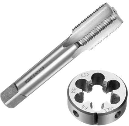 sourcing map Lot de 2 tarauds et filières, tarauds métriques M22 x 1,5 et matrice ronde, outil de taraudage et filière pour réparation de filetage