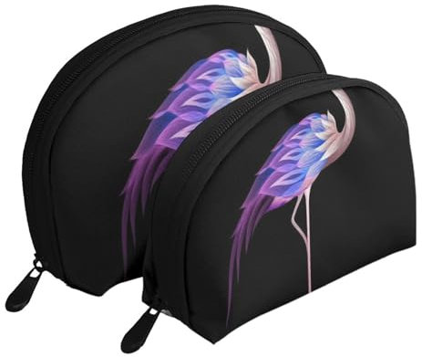 Trousse de maquillage de voyage imprimée chevaux de course – Trousse de toilette avec fermeture éclair – Trousse de maquillage en forme de coquillage pour femmes et filles, Flamant rose abstrait.,