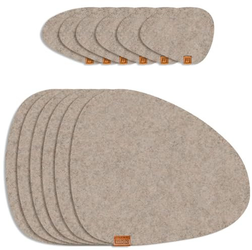 MIQIO® Filz Tischset Stone - 12er Set Nachhaltige Premium Platzsets | Schadstoffgeprüft Ökotex | Aus 100% Recycelten PET Flaschen | 40x32 cm abwaschbar Filzuntersetzer + Glas Untersetzer | Beige