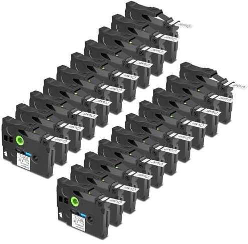 Cruxer 20er-Packung Kompatibel für Brother P-touch TZe-FX211 Flexible ID Ausweis Laminierte Bänder,Schwarz auf Weiß 0,23'' 6mm x 8m Schriftband Ersatz für Brother PT-H110 PT-D410 PT-E110VP