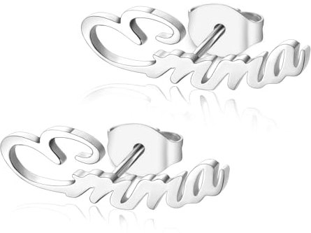 MMXX Namensohrringe Personalisierte Benutzerdefinierte Ohrringe für Frauen Benutzerdefinierte Namensohrringe Namensohrstecker Personalisierter Benutzerdefinierter Schmuck (A1: Silber)