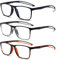 Fsread 3 Pack Sports Reading Glasses for Men TR90 Blue Light Blocking with Spring Hinges Rectangle Lightweight Comfortable Anti UV/Glare Computer Readers +2.0
