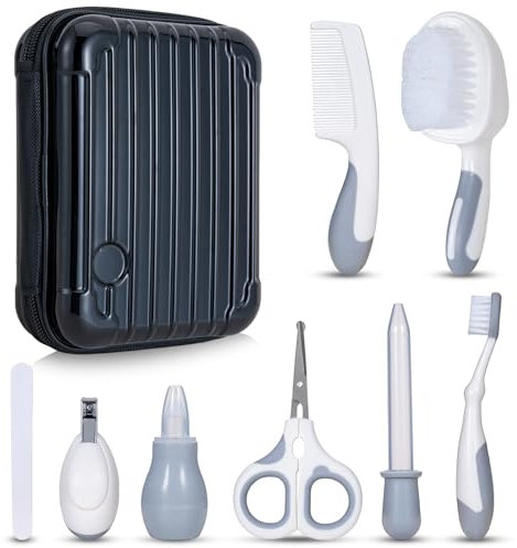 Little Angel Baby Healthcare and Grooming Kit, Safety Newborn Nursery Care Set, with Hair Brush Comb, Nail Clipper, Nasal Aspirator for Newborn Infant Baby Girls Boys Black