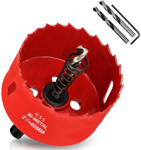 KACNON Scie Cloche Bi-métal 60 mm, M42 HSS Bimétallique Scie Trèpan, avec Adaptateur de Tige Triangulaire et Foret de Centrage, pour le Bois, Métal Mou, Plastique, Verre, Carrelage, Céramique
