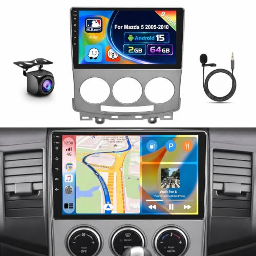 Inefala Android 15 Autoradio für Mazda 5 2005-2010 | 2G+64G,9 Zoll TouchScreen mit CarPlay & Android Auto,Navi,GPS,WiFi,Typ C,FM/RDS,Bluetooth,EQ,SWC,Rückfahrkamera,MIC